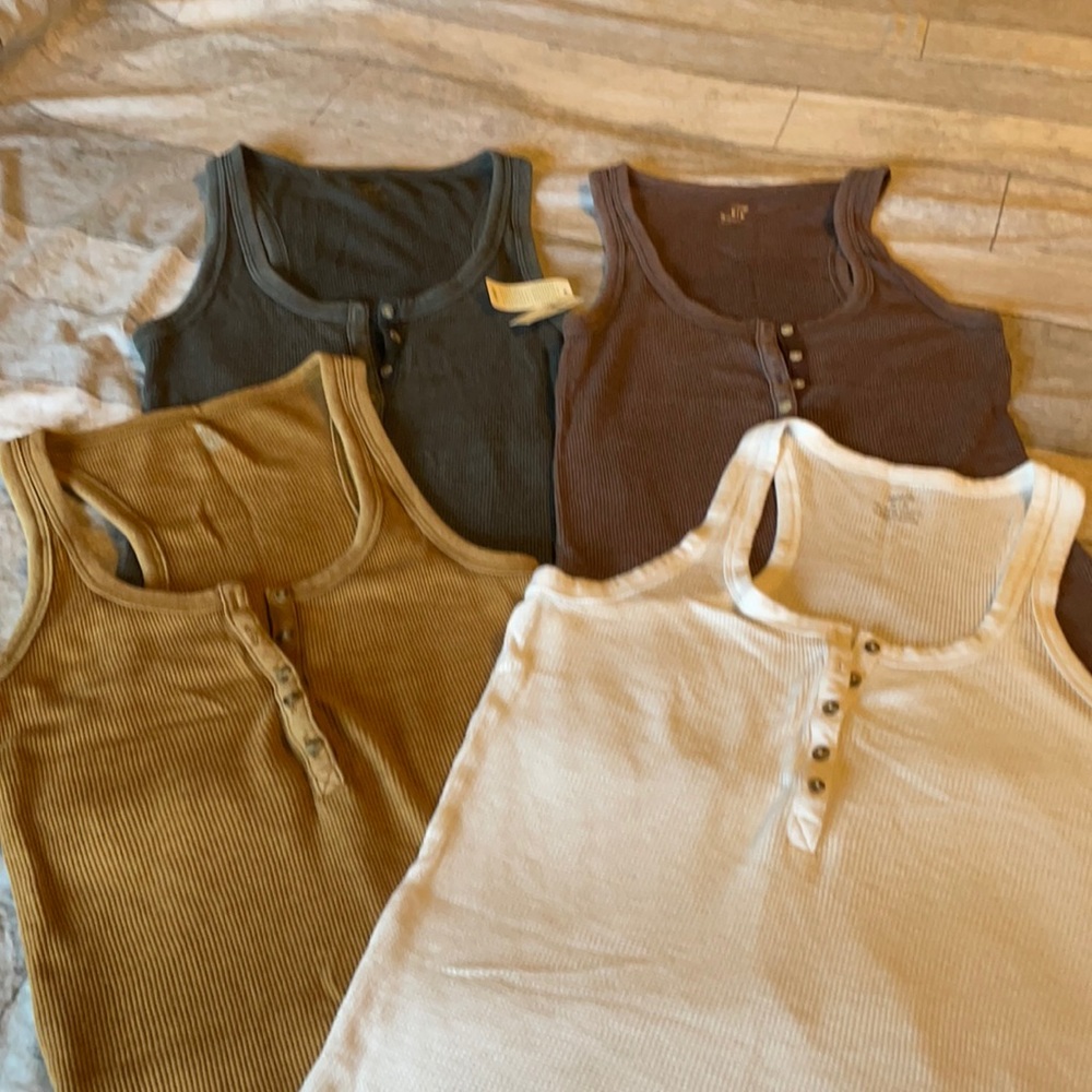 Aerie waffle Henley tank tops. Washed black, burgundy, white and yellow.